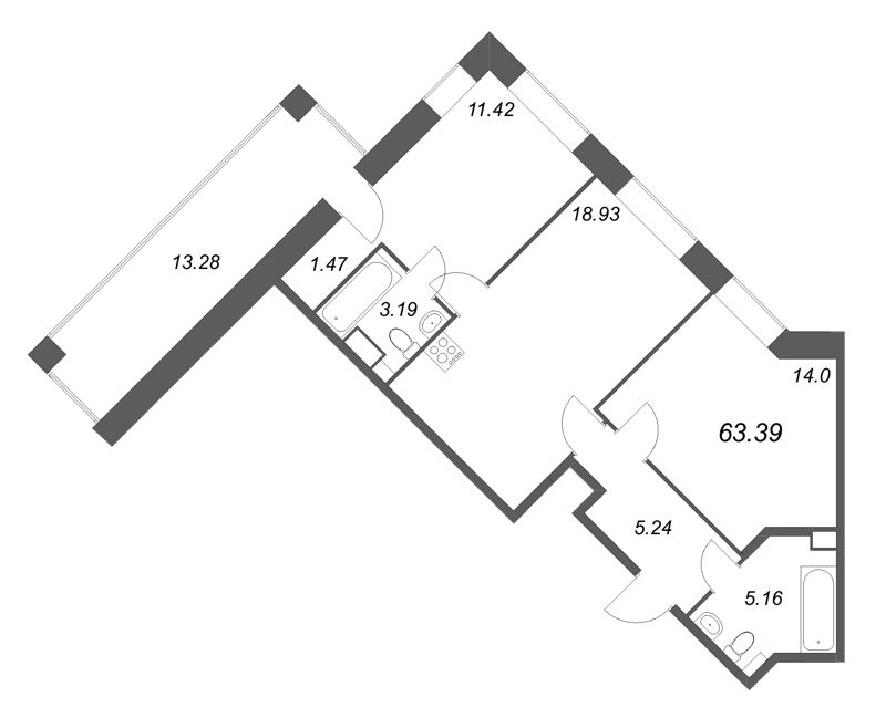 3 ккв (Евро) 63,4 м²