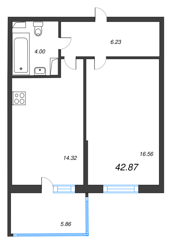 1 ккв 42,5 м²