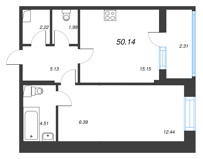 2 ккв (Евро) 50,1 м²
