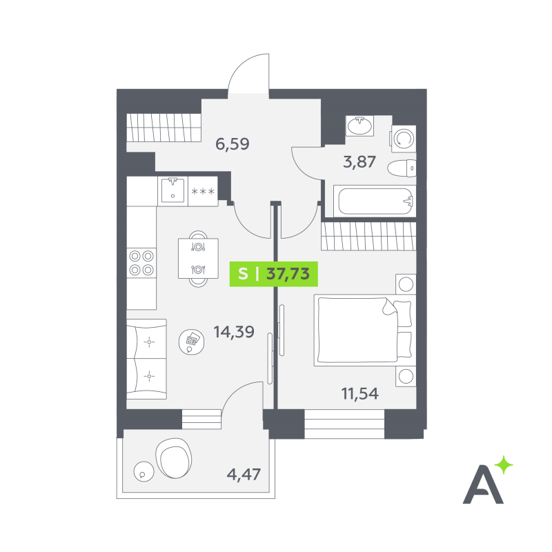 1 ккв 37,7 м²
