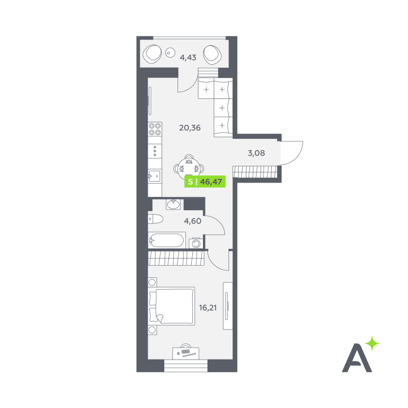 2 ккв (Евро) 46,5 м²