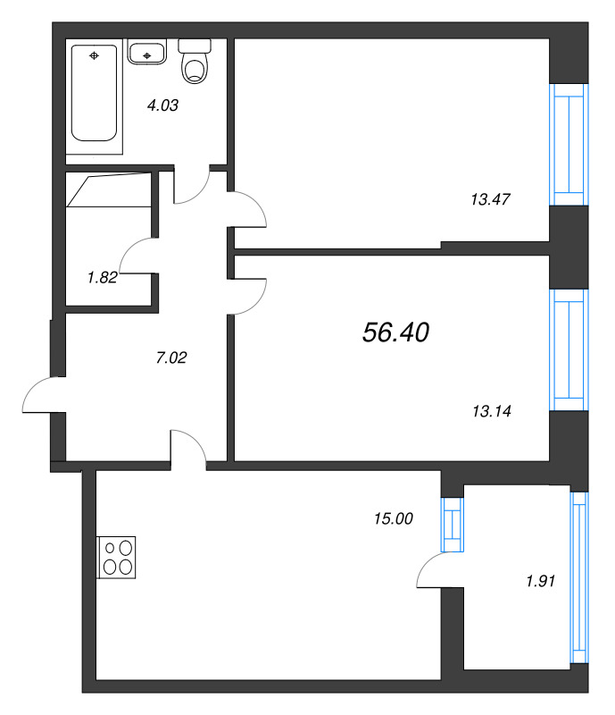 2 ккв 56,4 м²