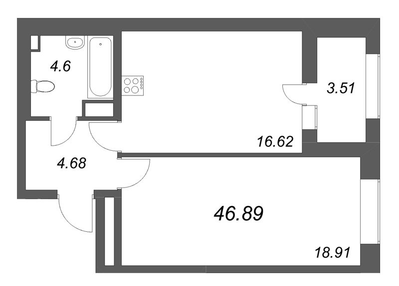 2 ккв (Евро) 46,9 м²