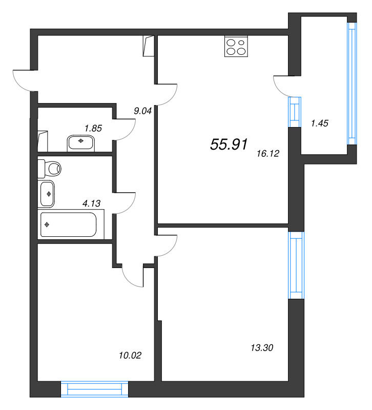 2 ккв 55,9 м²