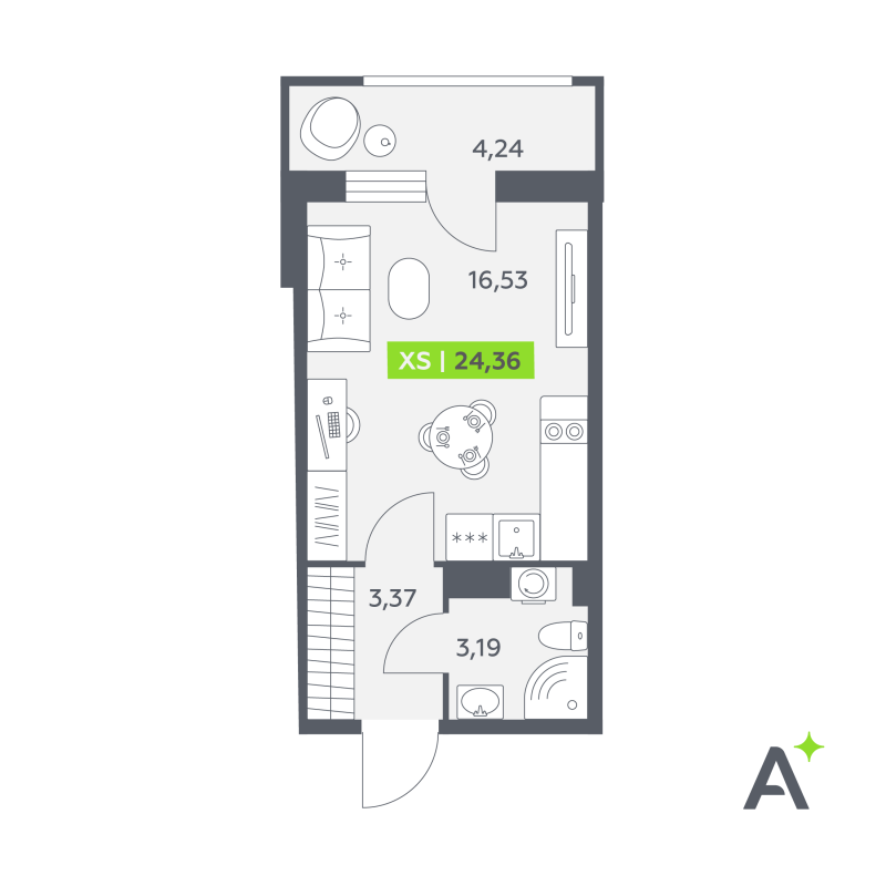 Студия 24,4 м²