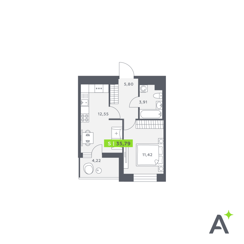 1 ккв 35,7 м²