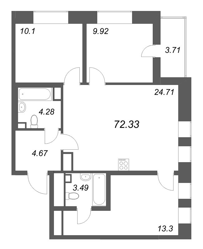 4 ккв (Евро) 72,3 м²