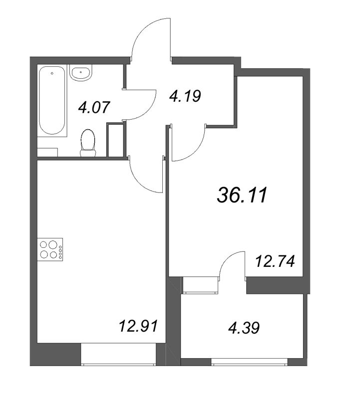 1 ккв 36,1 м²