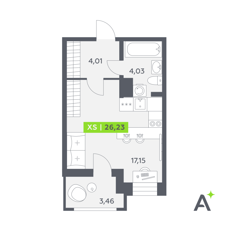 Студия 26,2 м²