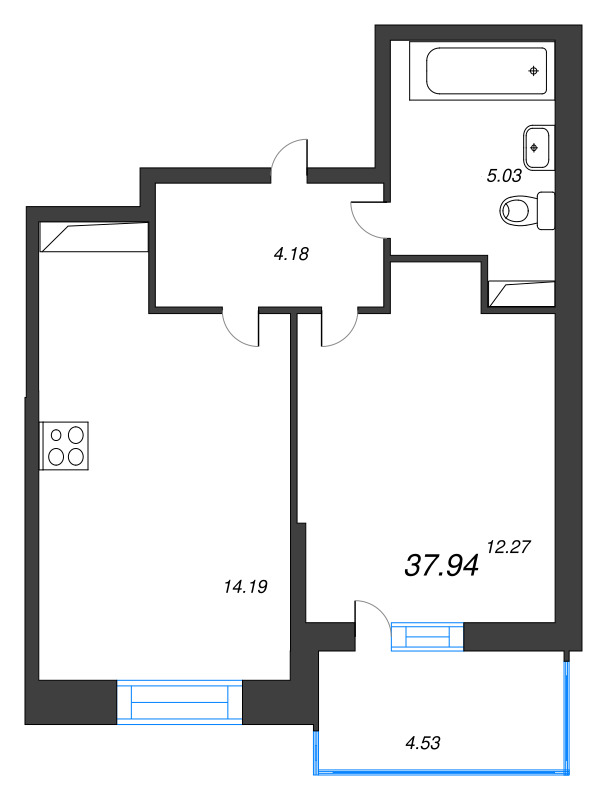 1 ккв 37,6 м²