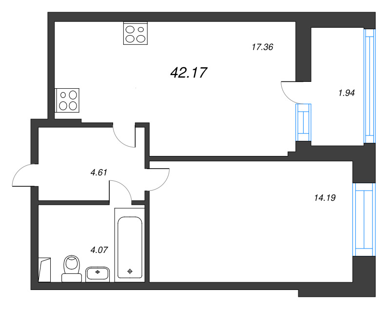 2 ккв (Евро) 42,2 м²