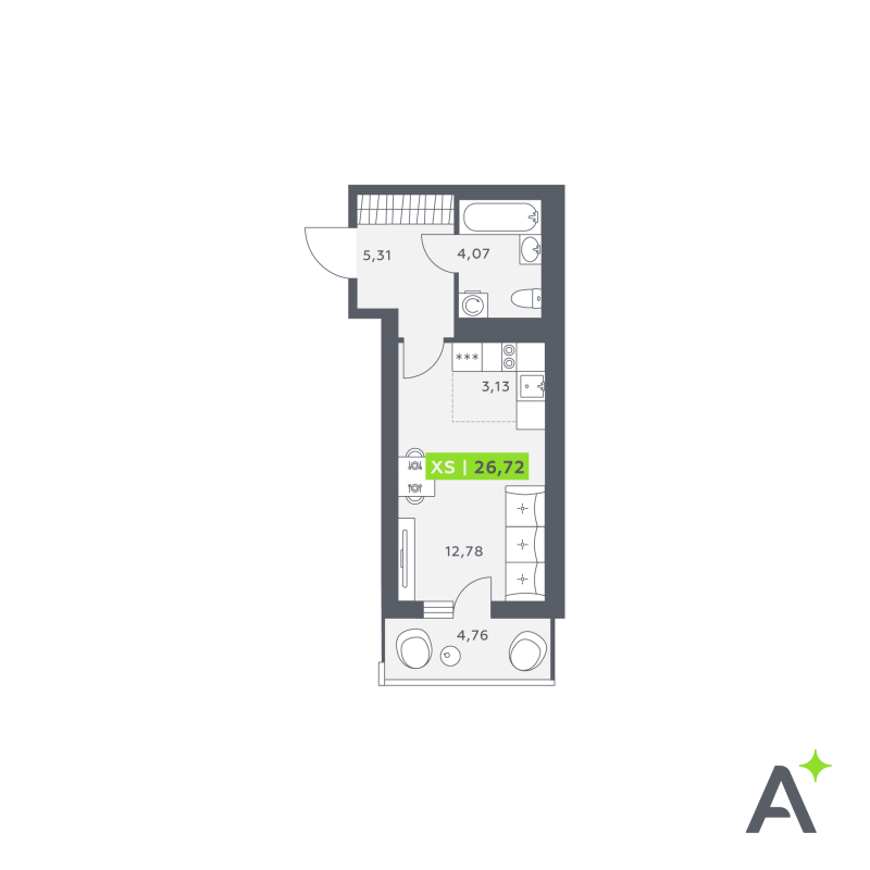 Студия 27,5 м²