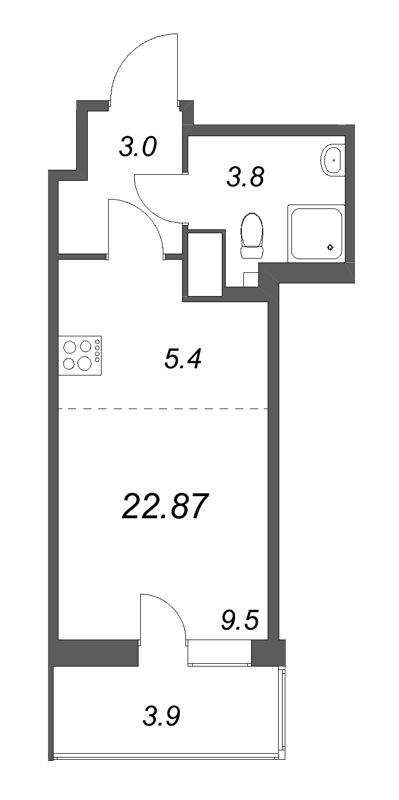 Студия 22,9 м²