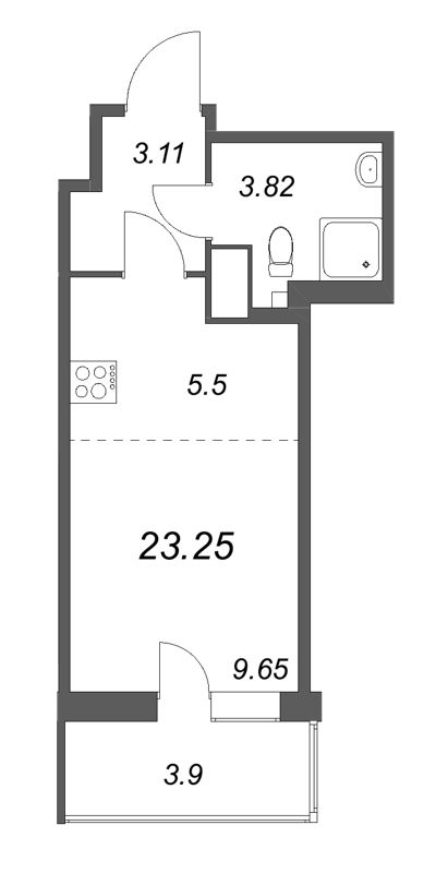 Студия 23,3 м²