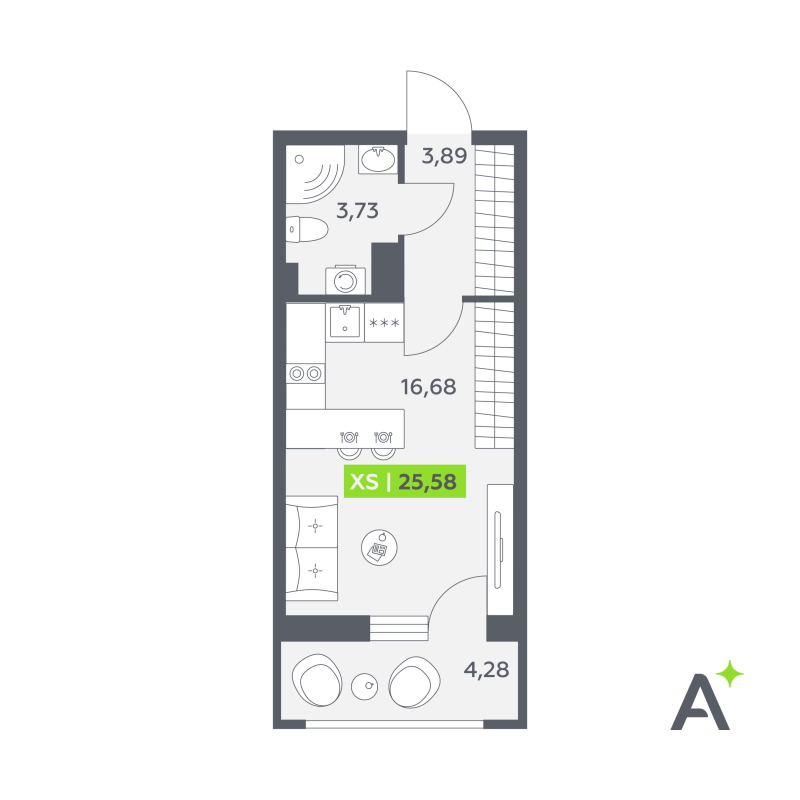 Студия 25,6 м²