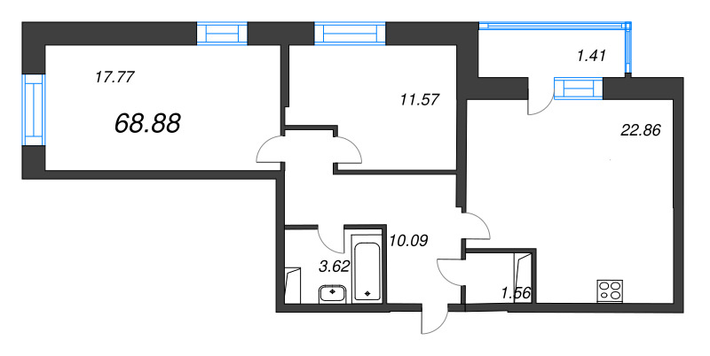 3 ккв (Евро) 68,9 м²