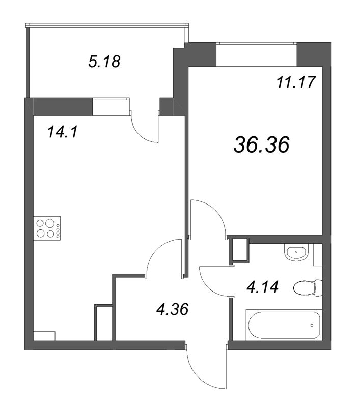1 ккв 36,4 м²