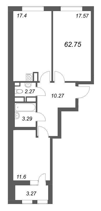 3 ккв (Евро) 62,8 м²
