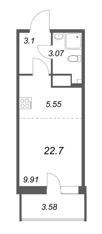 Студия 22,7 м²