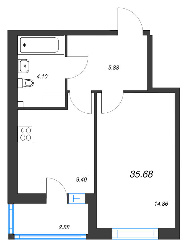 1 ккв 35,7 м²