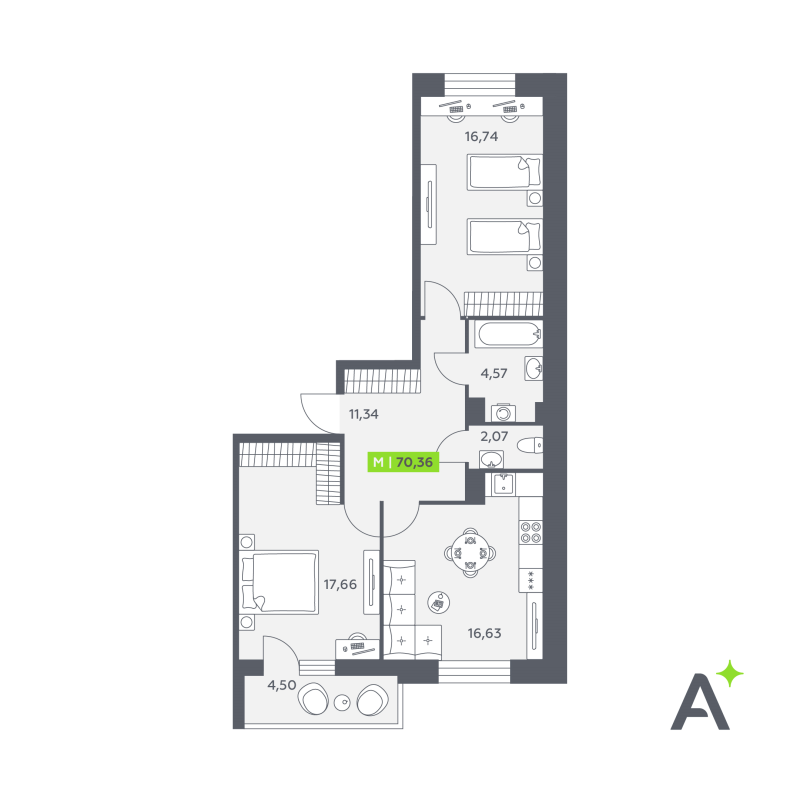 3 ккв (Евро) 70,4 м²