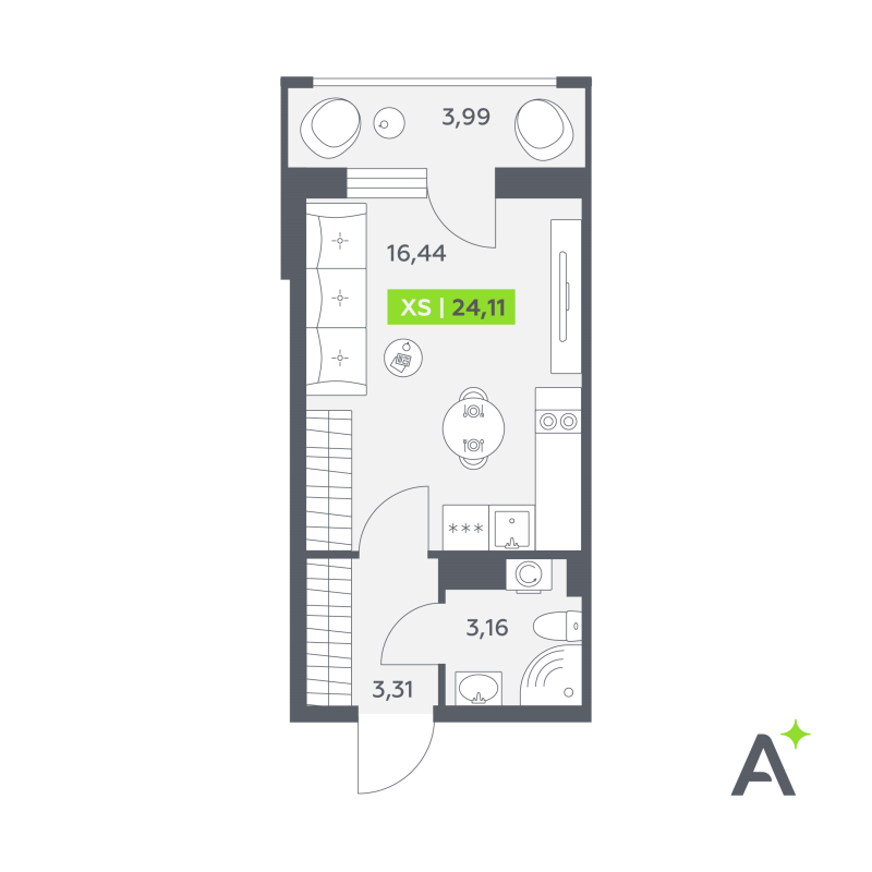 Студия 24,1 м²