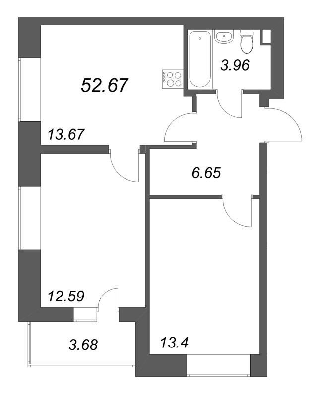 2 ккв 52,7 м²