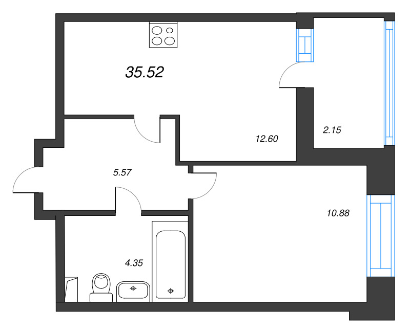 2 ккв (Евро) 35,5 м²