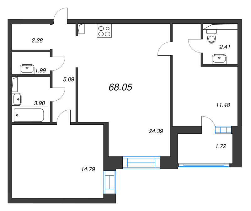 3 ккв (Евро) 68,1 м²