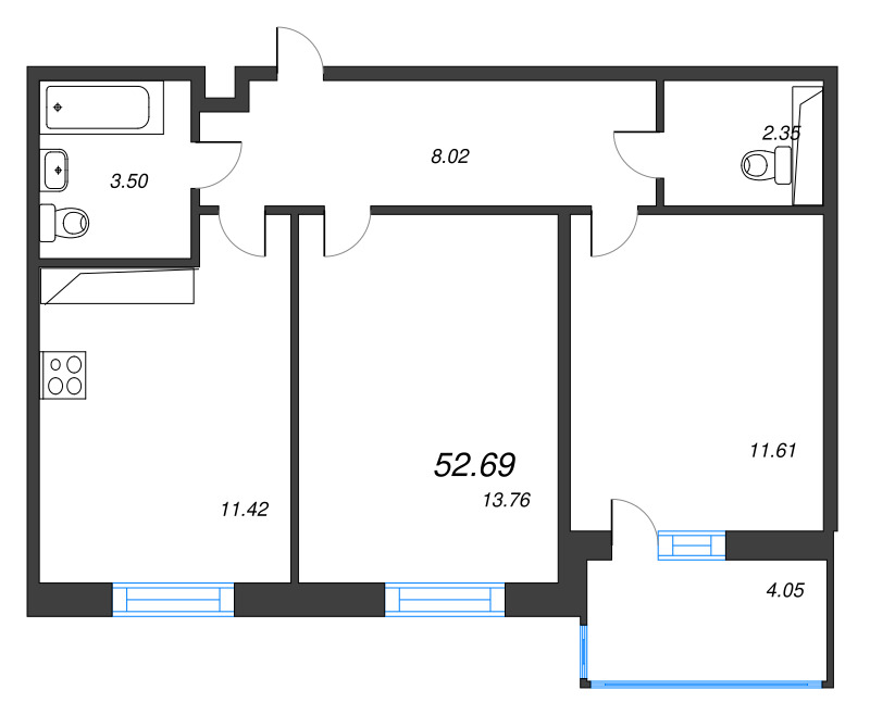 2 ккв 52,2 м²