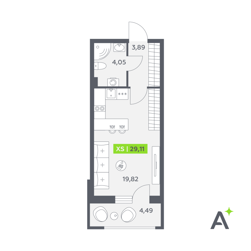 Студия 29,1 м²