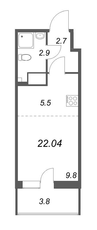 Студия 22 м²