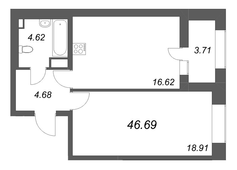 2 ккв (Евро) 46,7 м²