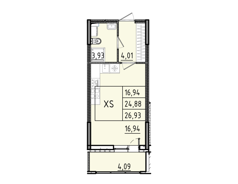 Студия 26,9 м²