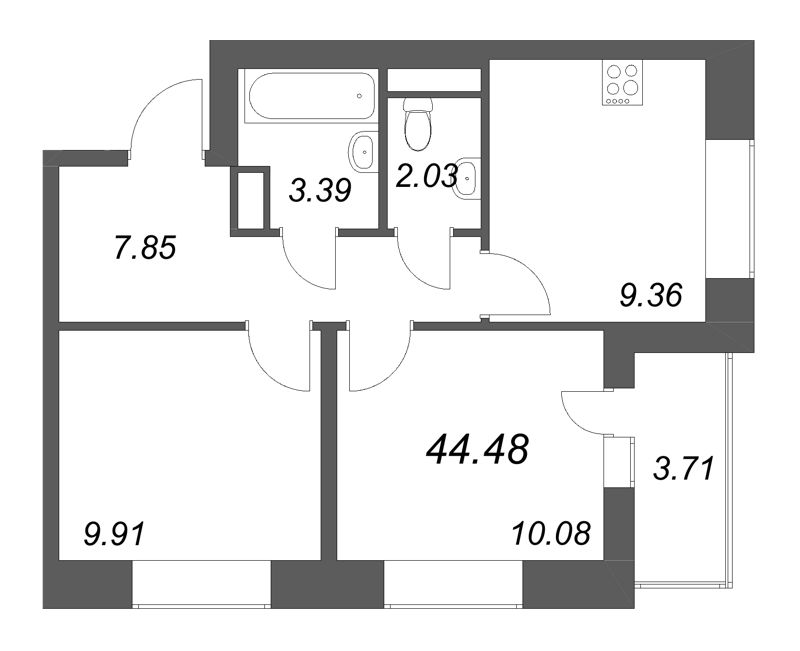 2 ккв 44,5 м²