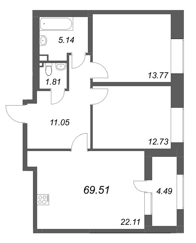 3 ккв (Евро) 69,5 м²