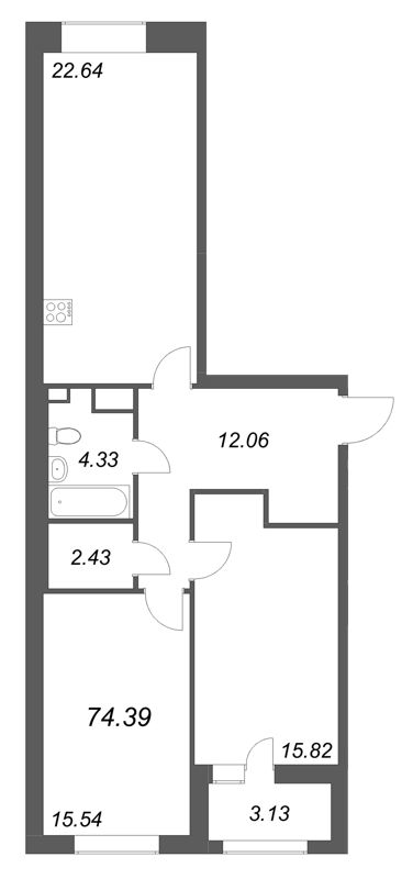 3 ккв (Евро) 74,4 м²