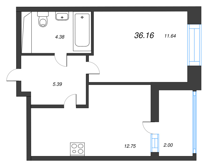 2 ккв (Евро) 36,2 м²