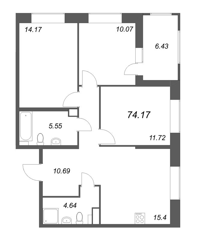 4 ккв (Евро) 74,2 м²