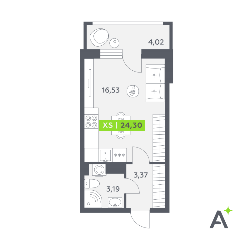 Студия 24,3 м²