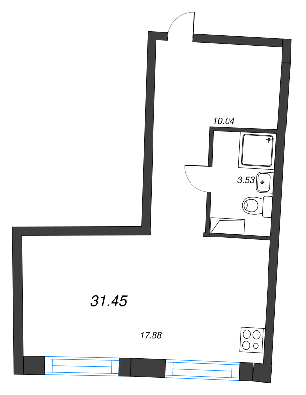 Студия 31,5 м²