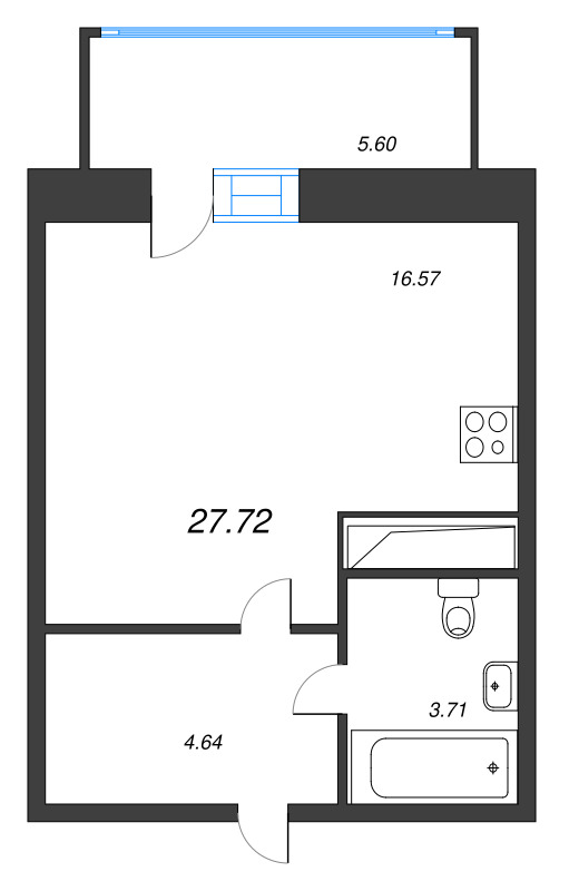 Студия 26,5 м²