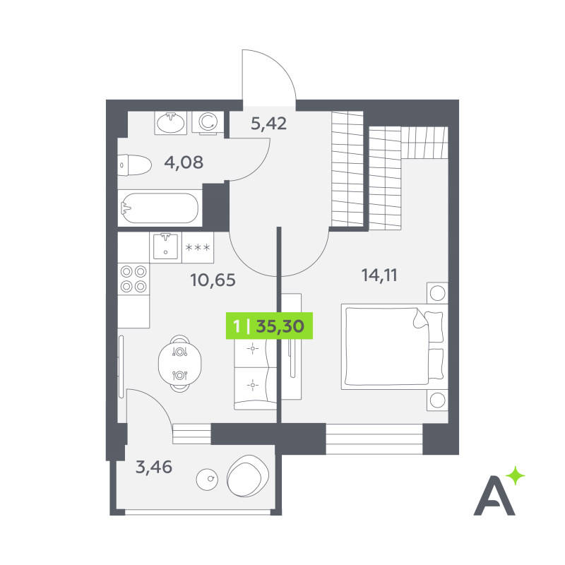 1 ккв 35,3 м²