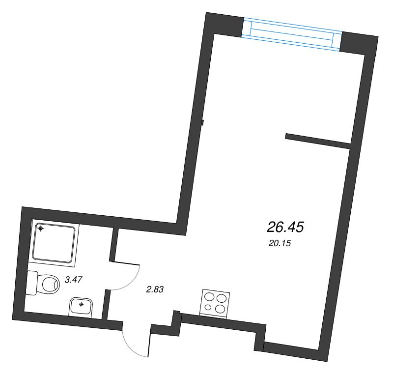 Студия 26,5 м²