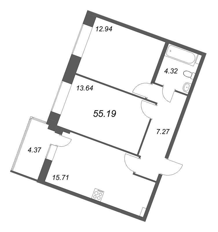 3 ккв (Евро) 55,2 м²