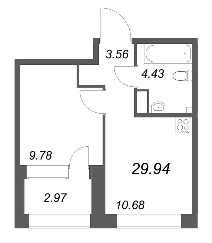 1 ккв 29,9 м²