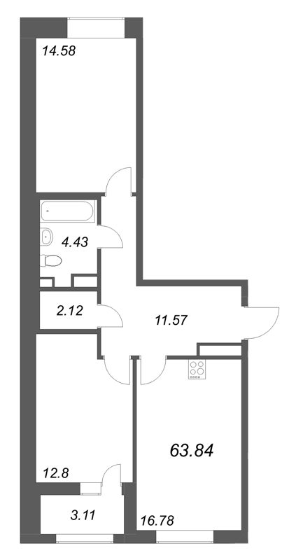 3 ккв (Евро) 63,8 м²