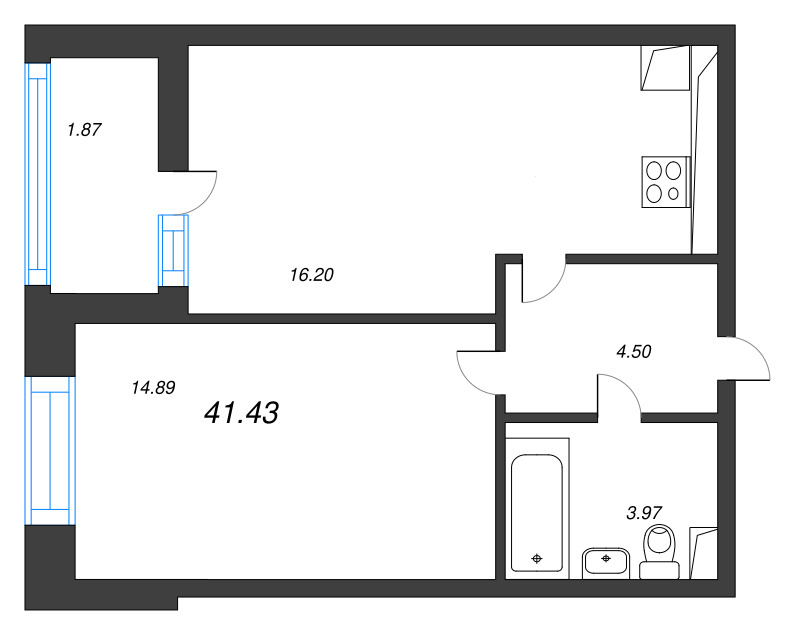 2 ккв (Евро) 41,4 м²