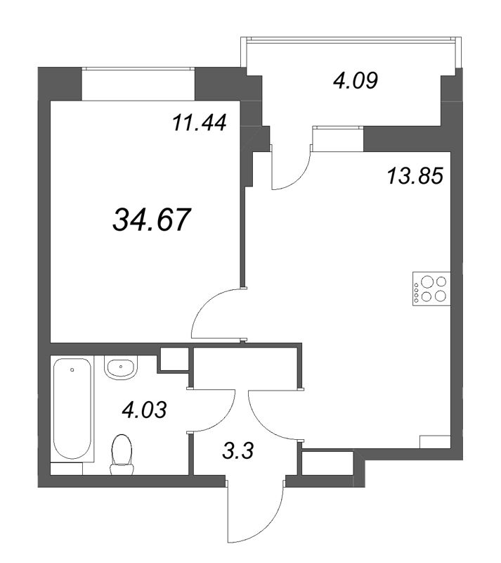 1 ккв 34,7 м²