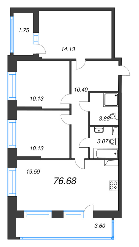 4 ккв (Евро) 76,7 м²